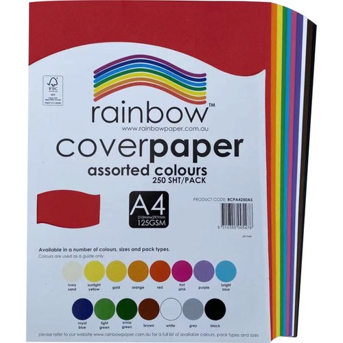 Rainbow Cover Paper A4 125gsm Assorted Colours 210x297mm Pack of 250_2